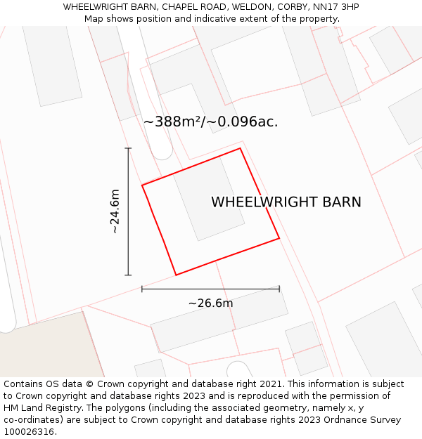 WHEELWRIGHT BARN, CHAPEL ROAD, WELDON, CORBY, NN17 3HP: Plot and title map