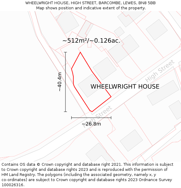 WHEELWRIGHT HOUSE, HIGH STREET, BARCOMBE, LEWES, BN8 5BB: Plot and title map