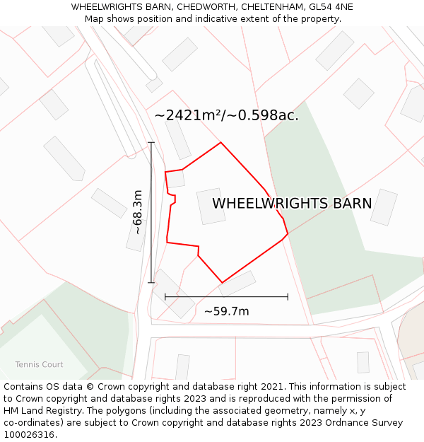 WHEELWRIGHTS BARN, CHEDWORTH, CHELTENHAM, GL54 4NE: Plot and title map