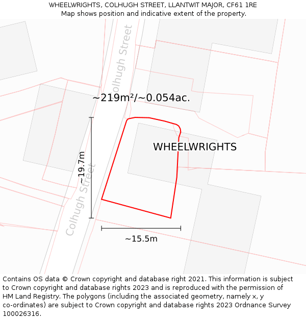 WHEELWRIGHTS, COLHUGH STREET, LLANTWIT MAJOR, CF61 1RE: Plot and title map