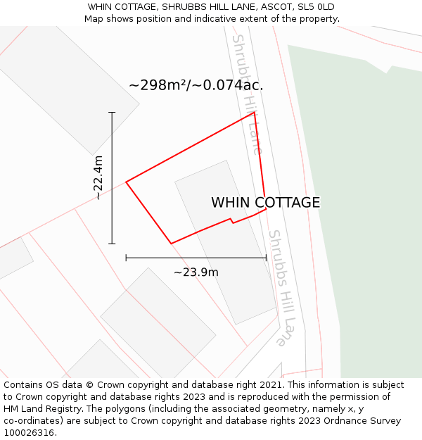 WHIN COTTAGE, SHRUBBS HILL LANE, ASCOT, SL5 0LD: Plot and title map