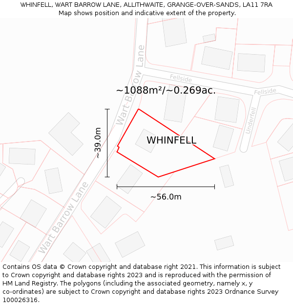 WHINFELL, WART BARROW LANE, ALLITHWAITE, GRANGE-OVER-SANDS, LA11 7RA: Plot and title map