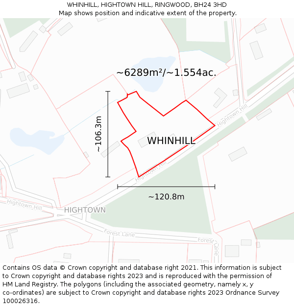 WHINHILL, HIGHTOWN HILL, RINGWOOD, BH24 3HD: Plot and title map