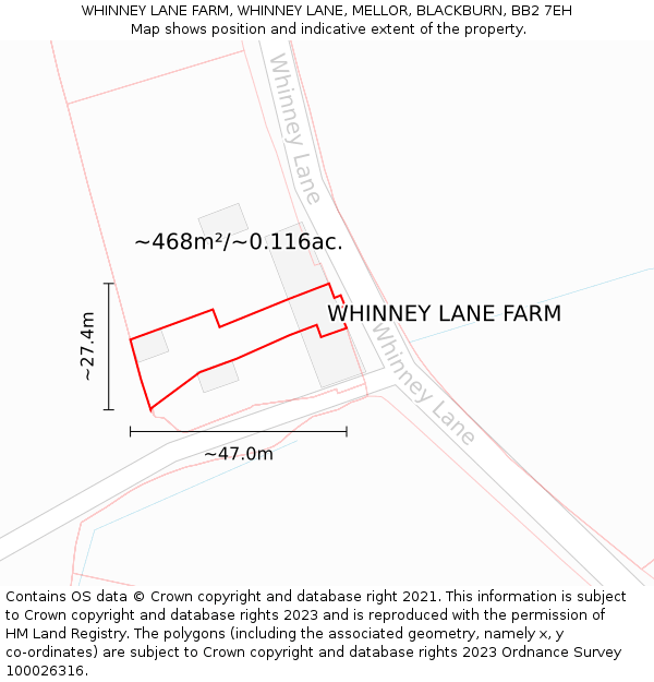 WHINNEY LANE FARM, WHINNEY LANE, MELLOR, BLACKBURN, BB2 7EH: Plot and title map