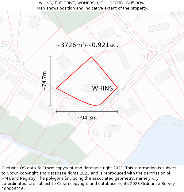 WHINS, THE DRIVE, WONERSH, GUILDFORD, GU5 0QW: Plot and title map