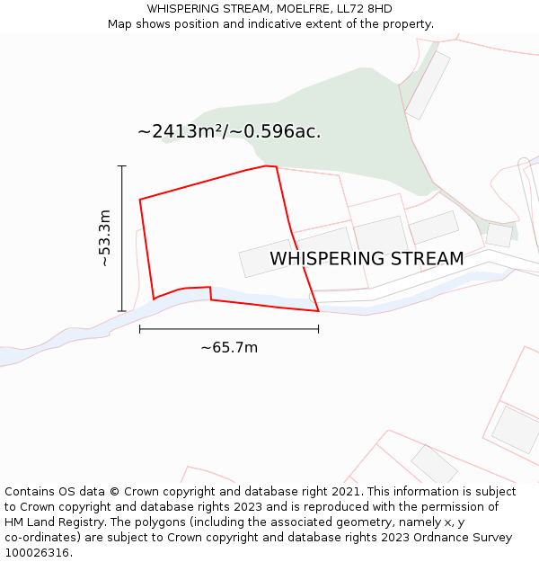 WHISPERING STREAM, MOELFRE, LL72 8HD: Plot and title map