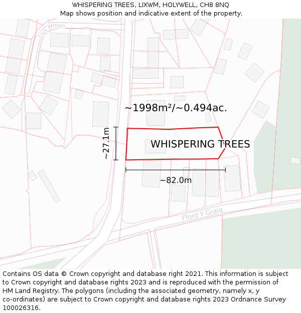 WHISPERING TREES, LIXWM, HOLYWELL, CH8 8NQ: Plot and title map