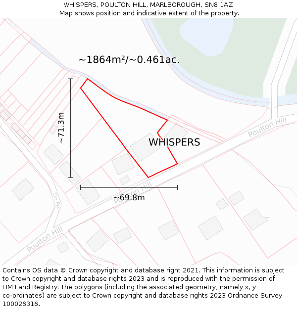 WHISPERS, POULTON HILL, MARLBOROUGH, SN8 1AZ: Plot and title map