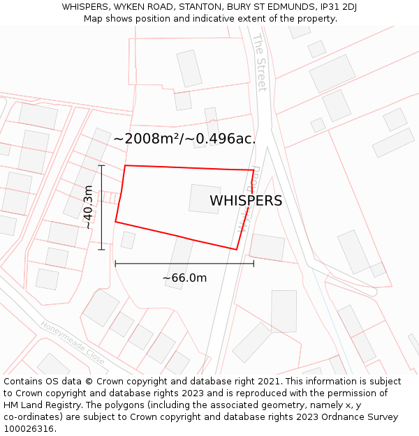 WHISPERS, WYKEN ROAD, STANTON, BURY ST EDMUNDS, IP31 2DJ: Plot and title map