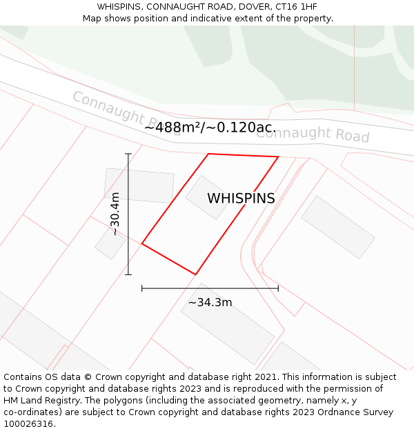 WHISPINS, CONNAUGHT ROAD, DOVER, CT16 1HF: Plot and title map