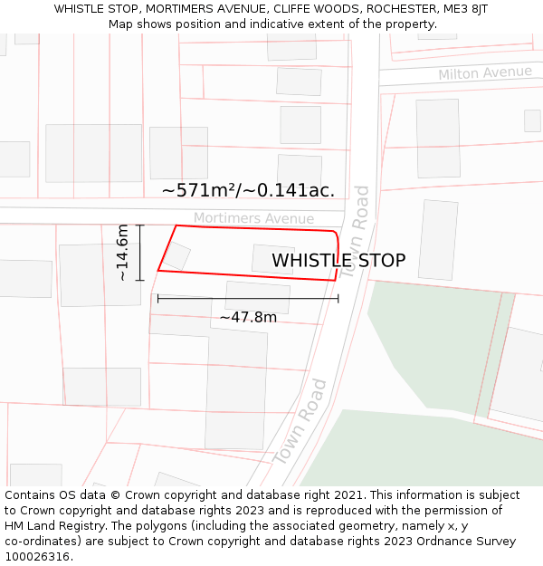WHISTLE STOP, MORTIMERS AVENUE, CLIFFE WOODS, ROCHESTER, ME3 8JT: Plot and title map