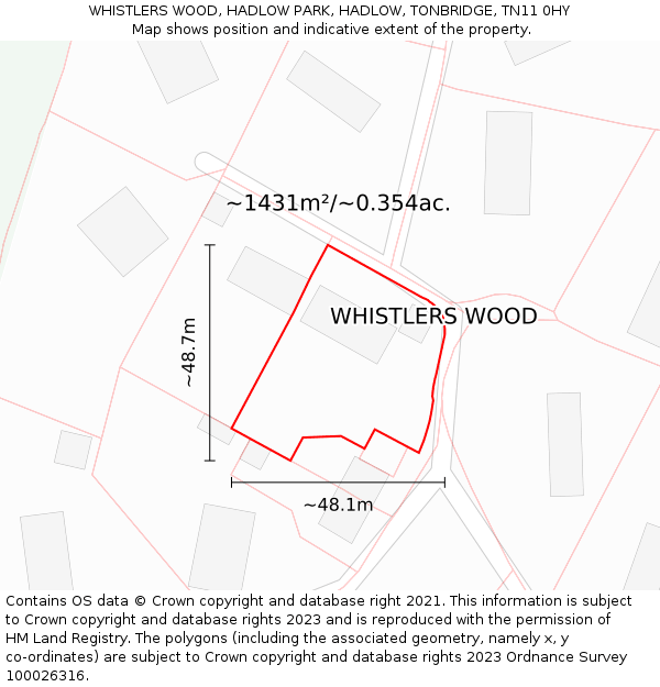 WHISTLERS WOOD, HADLOW PARK, HADLOW, TONBRIDGE, TN11 0HY: Plot and title map