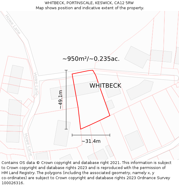 WHITBECK, PORTINSCALE, KESWICK, CA12 5RW: Plot and title map