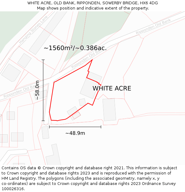 WHITE ACRE, OLD BANK, RIPPONDEN, SOWERBY BRIDGE, HX6 4DG: Plot and title map