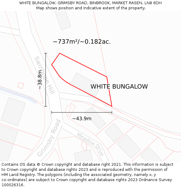 WHITE BUNGALOW, GRIMSBY ROAD, BINBROOK, MARKET RASEN, LN8 6DH: Plot and title map