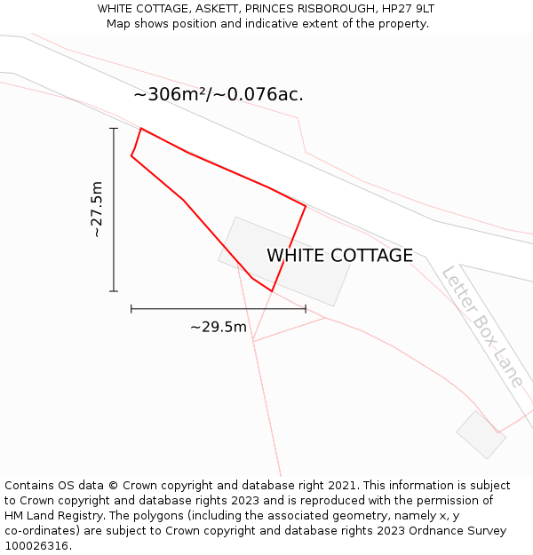 WHITE COTTAGE, ASKETT, PRINCES RISBOROUGH, HP27 9LT: Plot and title map