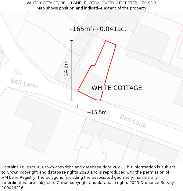 WHITE COTTAGE, BELL LANE, BURTON OVERY, LEICESTER, LE8 9DB: Plot and title map