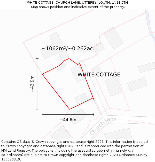 WHITE COTTAGE, CHURCH LANE, UTTERBY, LOUTH, LN11 0TH: Plot and title map
