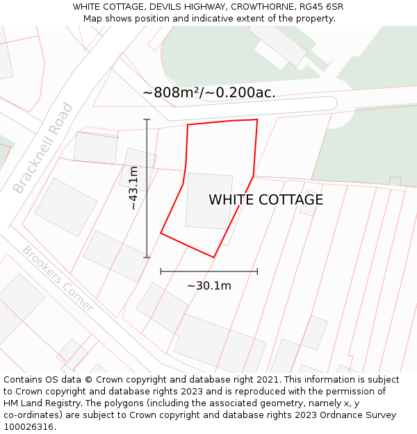 WHITE COTTAGE, DEVILS HIGHWAY, CROWTHORNE, RG45 6SR: Plot and title map