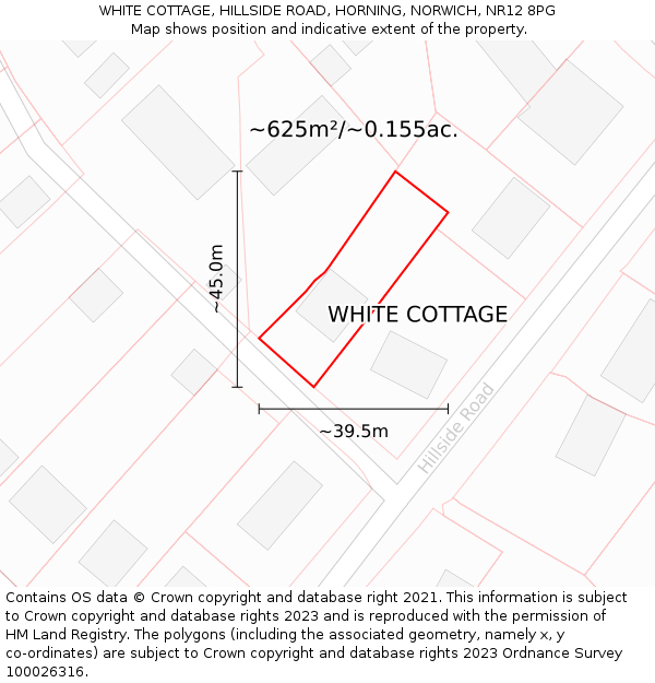 WHITE COTTAGE, HILLSIDE ROAD, HORNING, NORWICH, NR12 8PG: Plot and title map