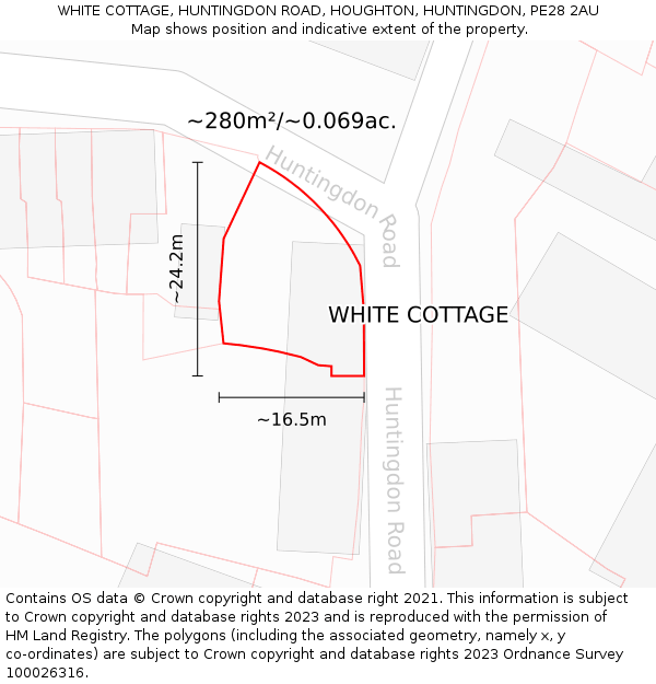 WHITE COTTAGE, HUNTINGDON ROAD, HOUGHTON, HUNTINGDON, PE28 2AU: Plot and title map