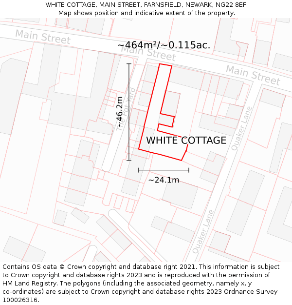WHITE COTTAGE, MAIN STREET, FARNSFIELD, NEWARK, NG22 8EF: Plot and title map