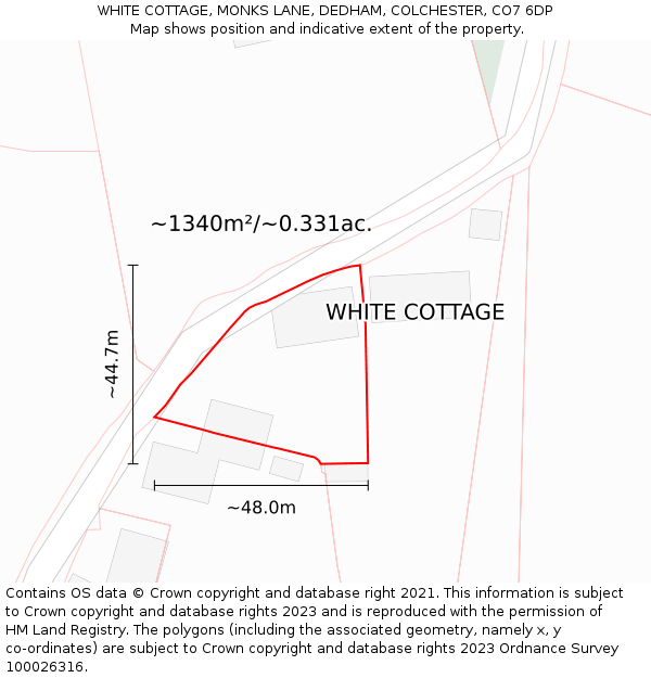 WHITE COTTAGE, MONKS LANE, DEDHAM, COLCHESTER, CO7 6DP: Plot and title map