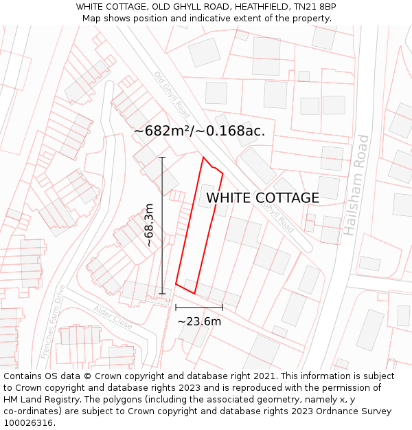 WHITE COTTAGE, OLD GHYLL ROAD, HEATHFIELD, TN21 8BP: Plot and title map