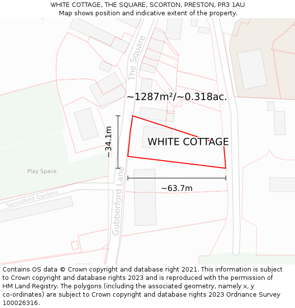 WHITE COTTAGE, THE SQUARE, SCORTON, PRESTON, PR3 1AU: Plot and title map