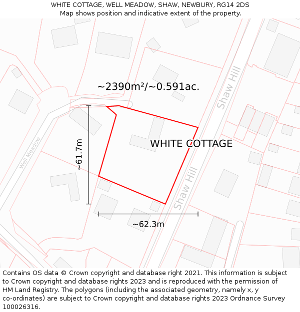 WHITE COTTAGE, WELL MEADOW, SHAW, NEWBURY, RG14 2DS: Plot and title map