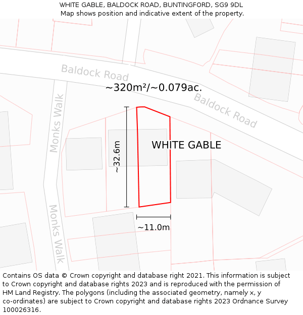 WHITE GABLE, BALDOCK ROAD, BUNTINGFORD, SG9 9DL: Plot and title map