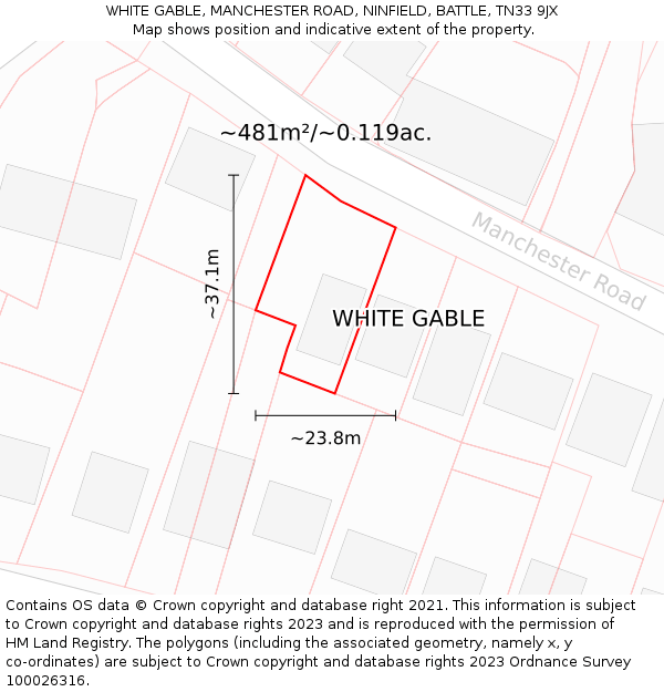 WHITE GABLE, MANCHESTER ROAD, NINFIELD, BATTLE, TN33 9JX: Plot and title map