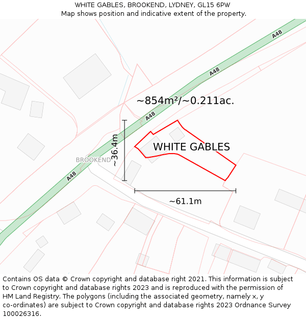 WHITE GABLES, BROOKEND, LYDNEY, GL15 6PW: Plot and title map