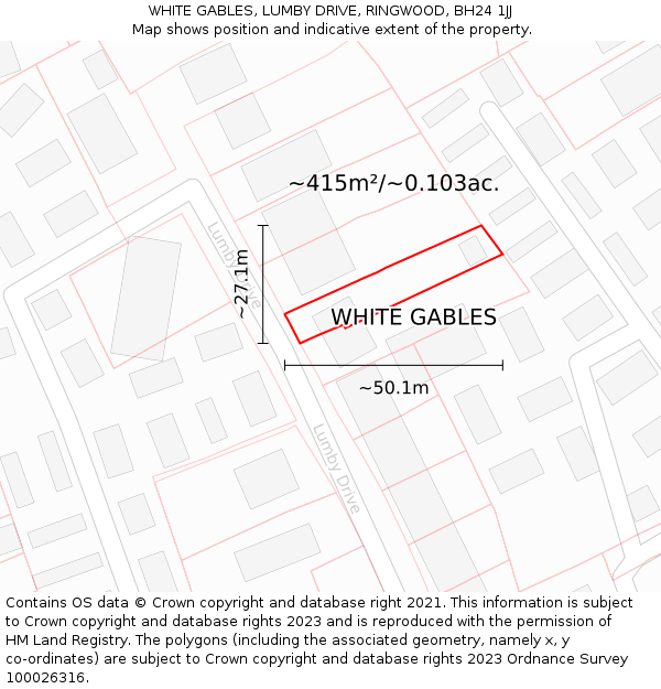 WHITE GABLES, LUMBY DRIVE, RINGWOOD, BH24 1JJ: Plot and title map