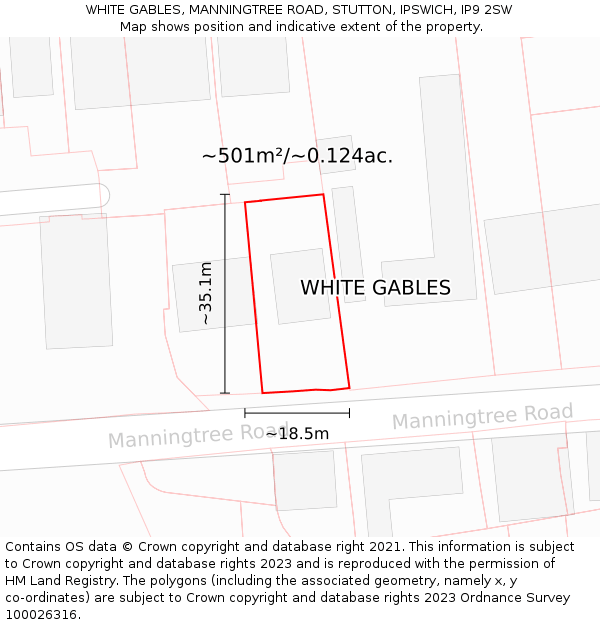 WHITE GABLES, MANNINGTREE ROAD, STUTTON, IPSWICH, IP9 2SW: Plot and title map