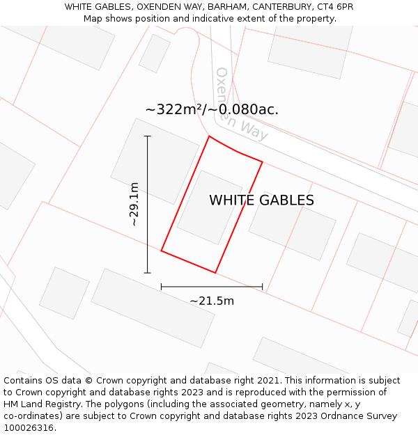 WHITE GABLES, OXENDEN WAY, BARHAM, CANTERBURY, CT4 6PR: Plot and title map