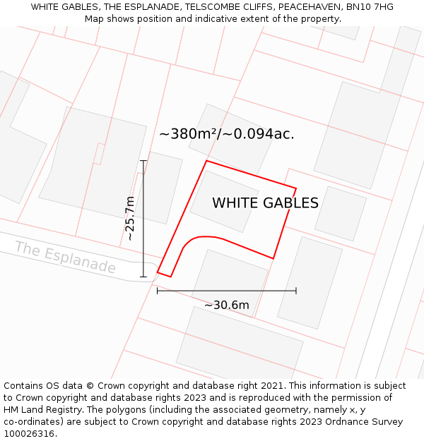 WHITE GABLES, THE ESPLANADE, TELSCOMBE CLIFFS, PEACEHAVEN, BN10 7HG: Plot and title map