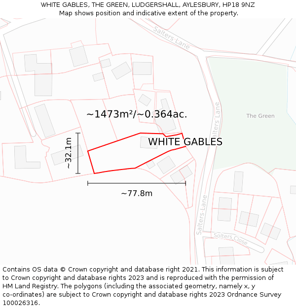 WHITE GABLES, THE GREEN, LUDGERSHALL, AYLESBURY, HP18 9NZ: Plot and title map