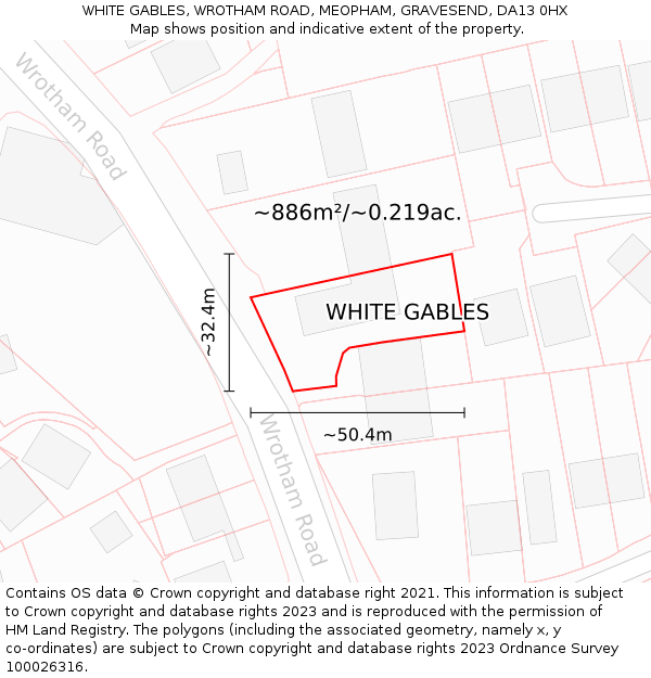WHITE GABLES, WROTHAM ROAD, MEOPHAM, GRAVESEND, DA13 0HX: Plot and title map