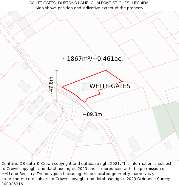 WHITE GATES, BURTONS LANE, CHALFONT ST GILES, HP8 4BA: Plot and title map