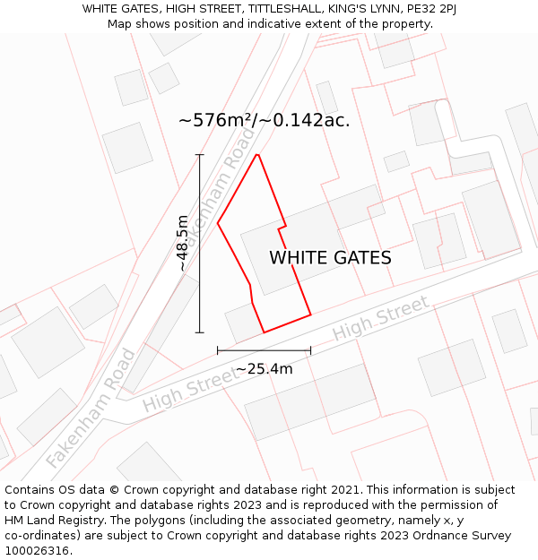 WHITE GATES, HIGH STREET, TITTLESHALL, KING'S LYNN, PE32 2PJ: Plot and title map