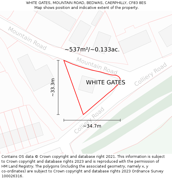 WHITE GATES, MOUNTAIN ROAD, BEDWAS, CAERPHILLY, CF83 8ES: Plot and title map