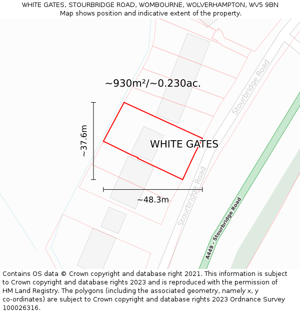 WHITE GATES, STOURBRIDGE ROAD, WOMBOURNE, WOLVERHAMPTON, WV5 9BN: Plot and title map