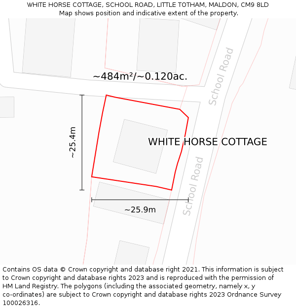 WHITE HORSE COTTAGE, SCHOOL ROAD, LITTLE TOTHAM, MALDON, CM9 8LD: Plot and title map
