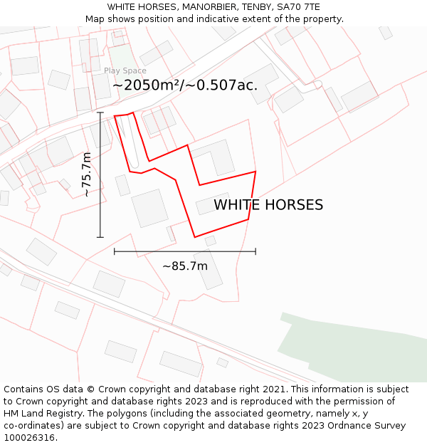 WHITE HORSES, MANORBIER, TENBY, SA70 7TE: Plot and title map