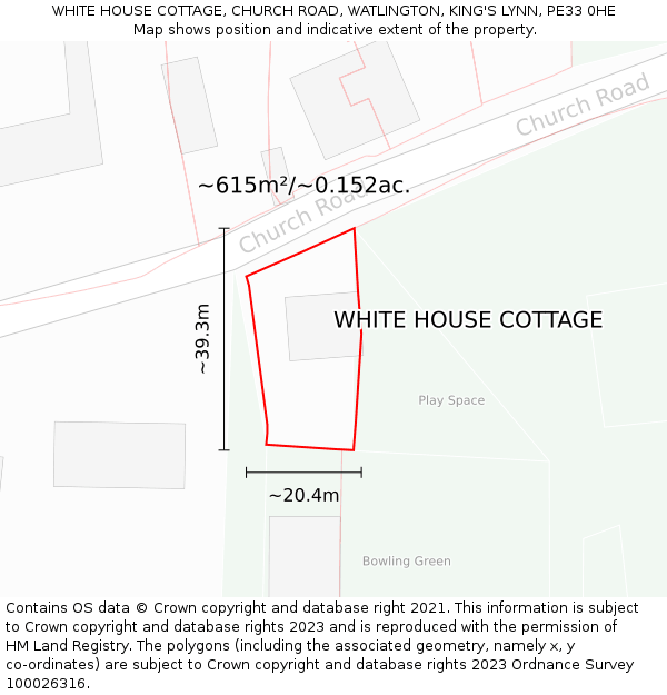 WHITE HOUSE COTTAGE, CHURCH ROAD, WATLINGTON, KING'S LYNN, PE33 0HE: Plot and title map