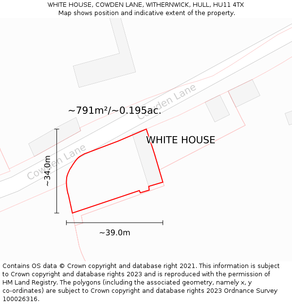 WHITE HOUSE, COWDEN LANE, WITHERNWICK, HULL, HU11 4TX: Plot and title map