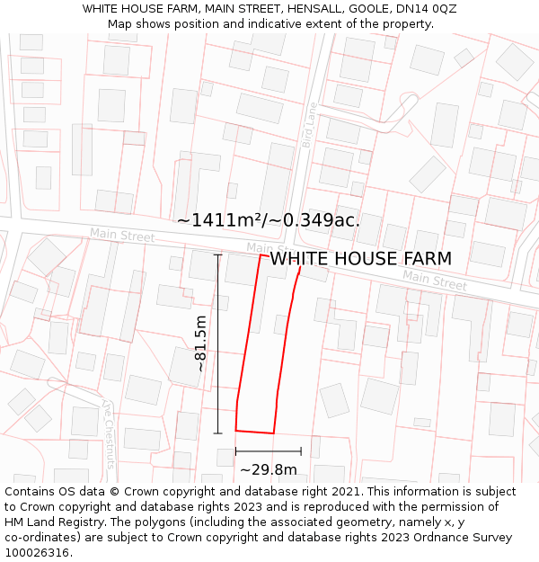 WHITE HOUSE FARM, MAIN STREET, HENSALL, GOOLE, DN14 0QZ: Plot and title map
