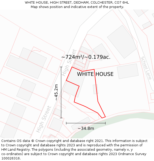 WHITE HOUSE, HIGH STREET, DEDHAM, COLCHESTER, CO7 6HL: Plot and title map