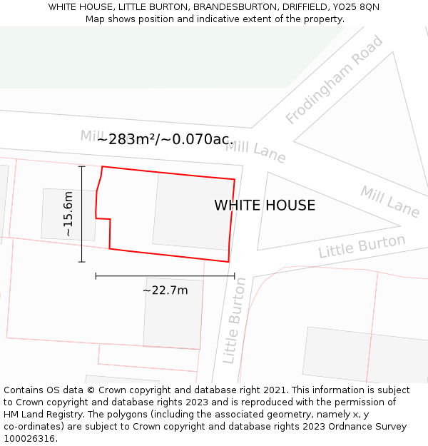 WHITE HOUSE, LITTLE BURTON, BRANDESBURTON, DRIFFIELD, YO25 8QN: Plot and title map